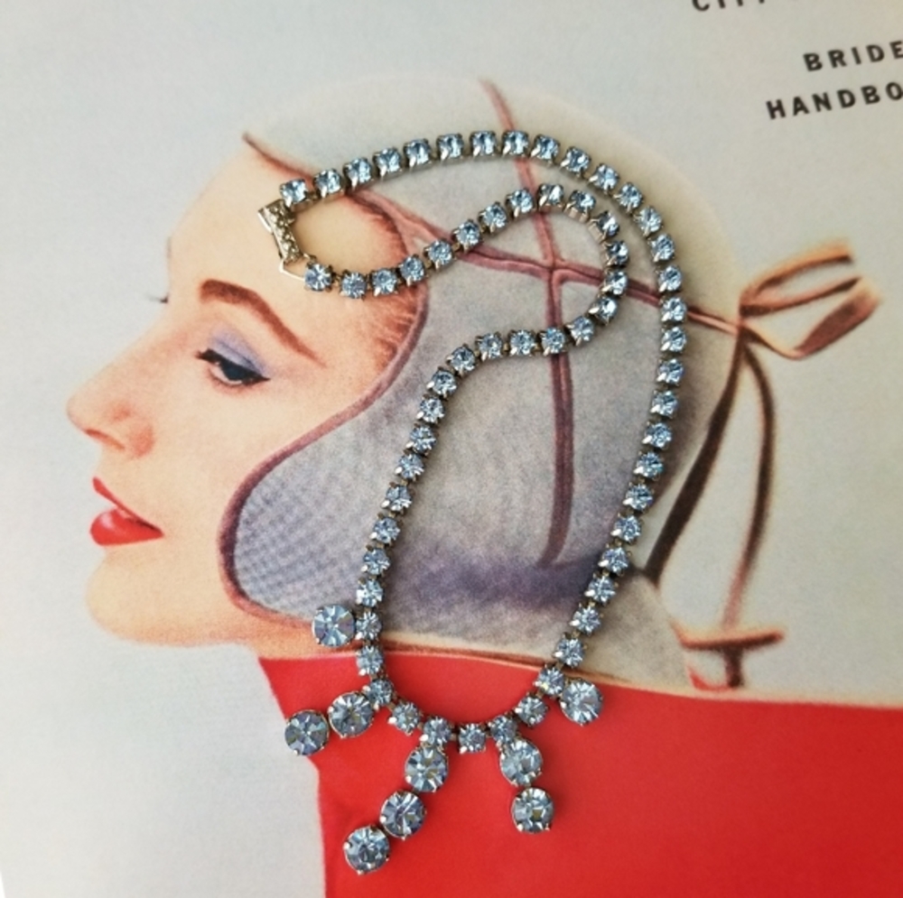 ❗Vintage 1950s Signed La Rel Ice Blue Rhinestone Necklace❗